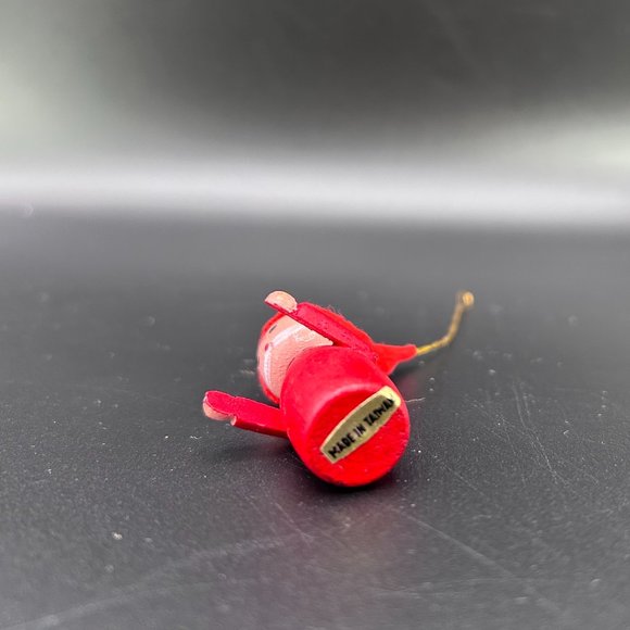 Gnome w/ Mustache & Hat Christmas Tree Ornament Red Wooden Hand Painted Taiwan - Picture 5 of 8